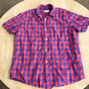 Linen Gingham Button Down Shirt, M